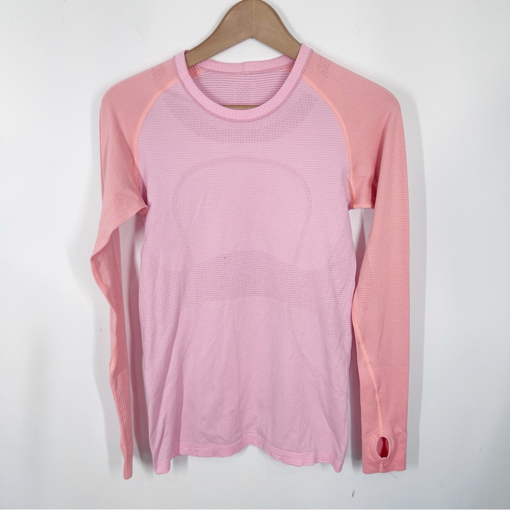 Lululemon Swiftly Tech Long Sleeve Shirt Size 8 Pink Orange Thumbholes